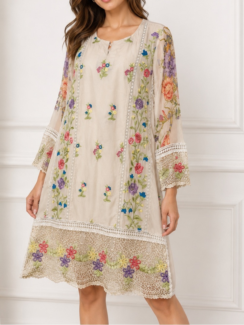 Kaftan Embroidered Floral Dress